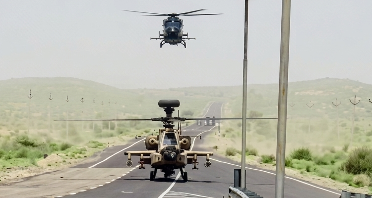 Rudra, Dhruv and Chetak Helicopters Land on NH-911 Near Pakistan Border
